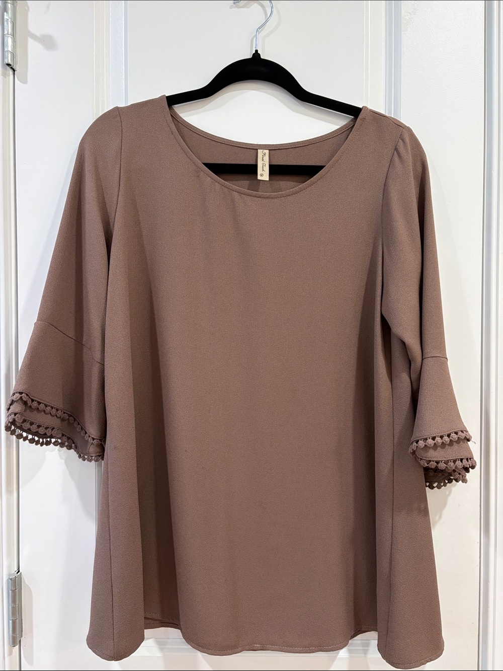 Final Touch Taupe Pom-Trim Bell Sleeve Tunic